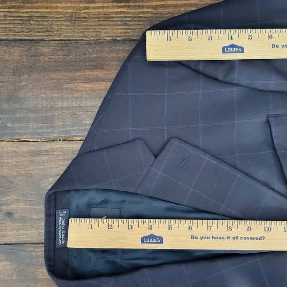 Nautica Men's Sport Coat Blazer Two Button Navy Blue Plaid‎ Wool Size 44R